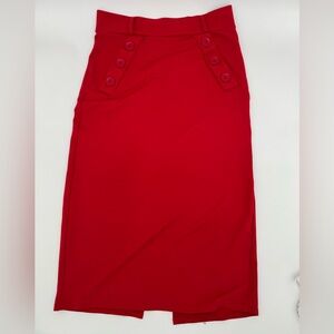 Carmen Marc Valvo Red Button-Detail Pencil Skirt – Women’s Size 8